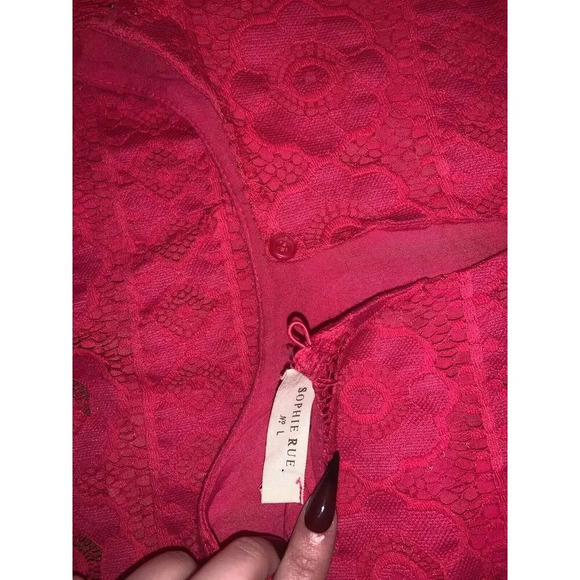 Anthropologie Sophie Rue Lace Hot Pink Blouse boho classic lace spring - Picture 5 of 5